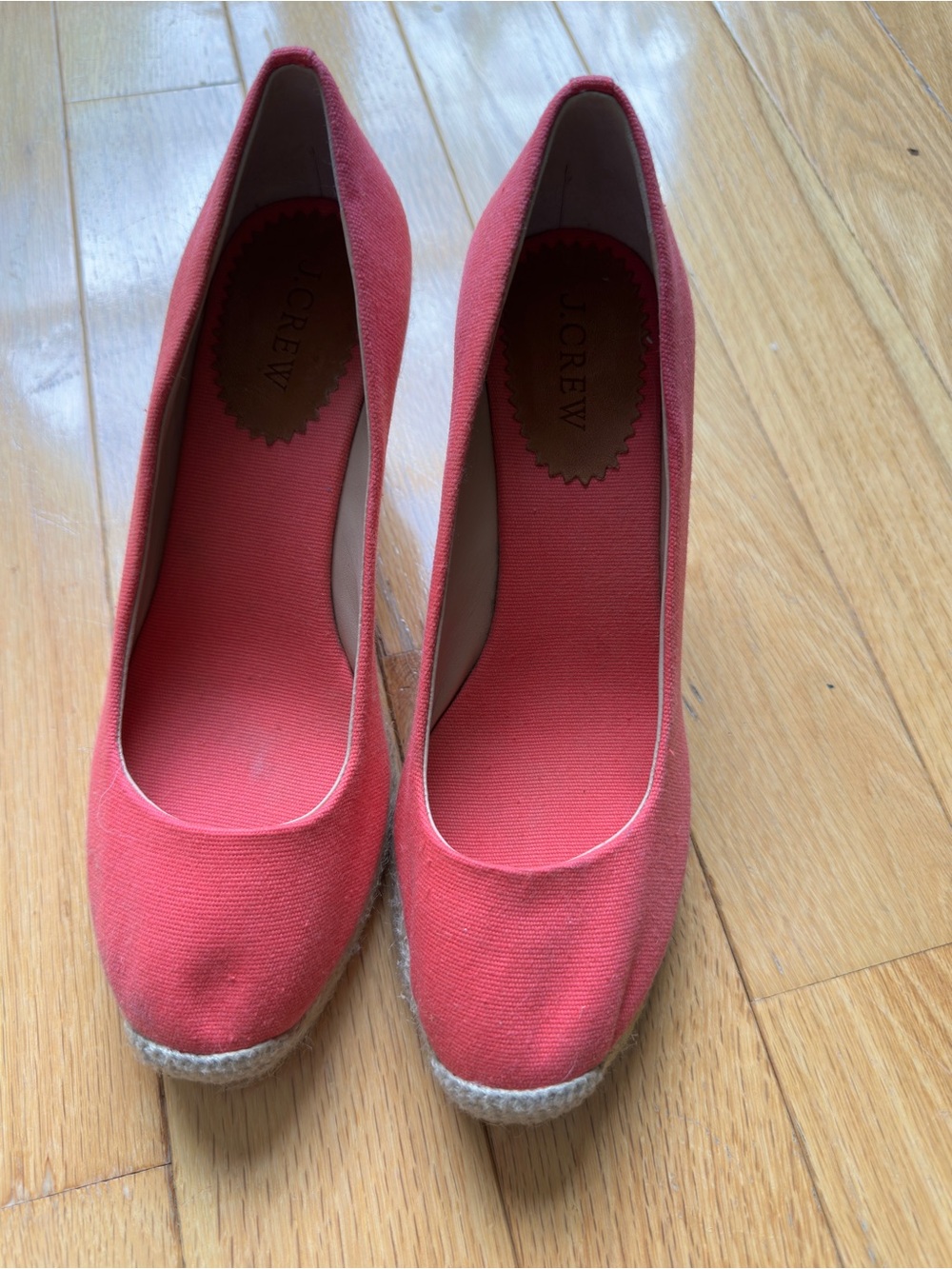 J. Crew Coral Canvas Wedge Espadrille Pumps - Size 7.5